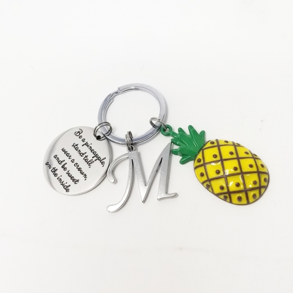 Pineapple Monogram Keychain Keyring - M